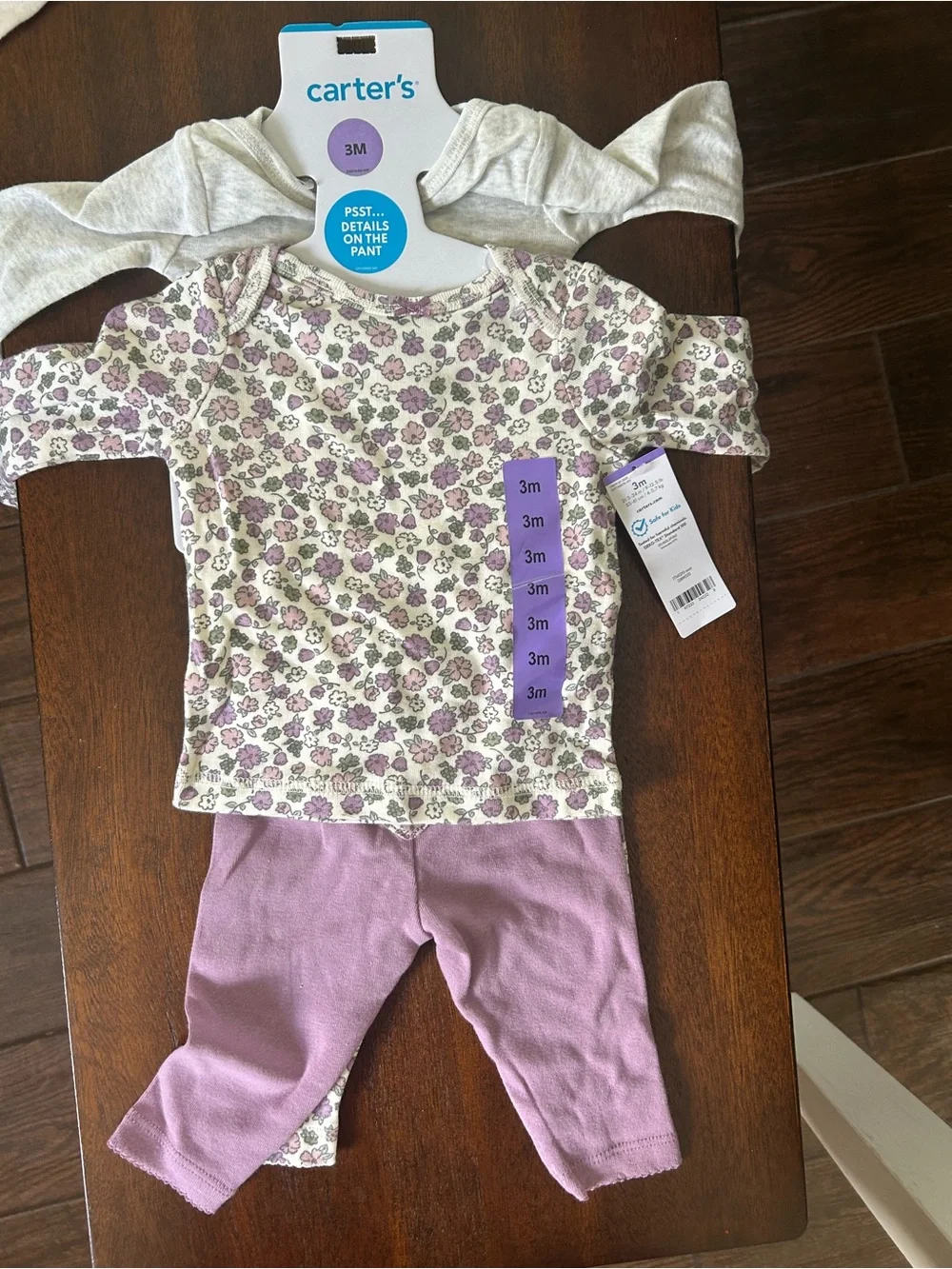 Carter's Gray and Purple Floral Baby Bodysuit & Pants Set